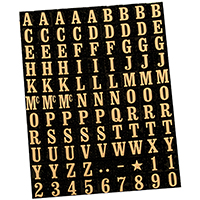 HY-KO MM-1 Packaged Number and Letter Set, 5/16 in H Character, Gold Character, Black Background, My - 10 Pack