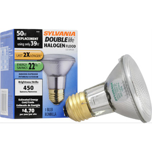 Sylvania 17182 Halogen Reflector Lamp, 39 W, Medium E26 Lamp Base, PAR20 Lamp, Bright White Light, 4