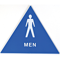 HY-KO T-24M Graphic Sign, Triangle, MEN, White Legend, Blue Background, Plastic, 12 in W x 12 in H D - 3 Pack