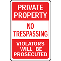 HY-KO HW-45 Parking Sign, Rectangular, PRIVATE PROPERTY NO TRESPASSING VIOLATORS WILL BE PROSECUTED,