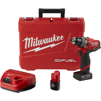 Milwaukee 2504-22 Hammer Drill Kit, 12 V Battery, Lithium-Ion Battery, 1/2 in Chuck, Black/Red