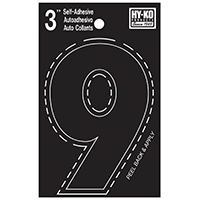 HY-KO 30400 Series 30409 Die-Cut Number, Character: 9, 3 in H Character, Black Character, Vinyl - 10 Pack