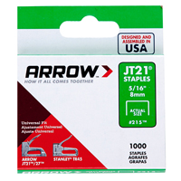 Arrow 215 Staple, 7/16 in W Crown, 5/16 in L Leg, Steel, 0.03 ga Gauge - 5 Pack
