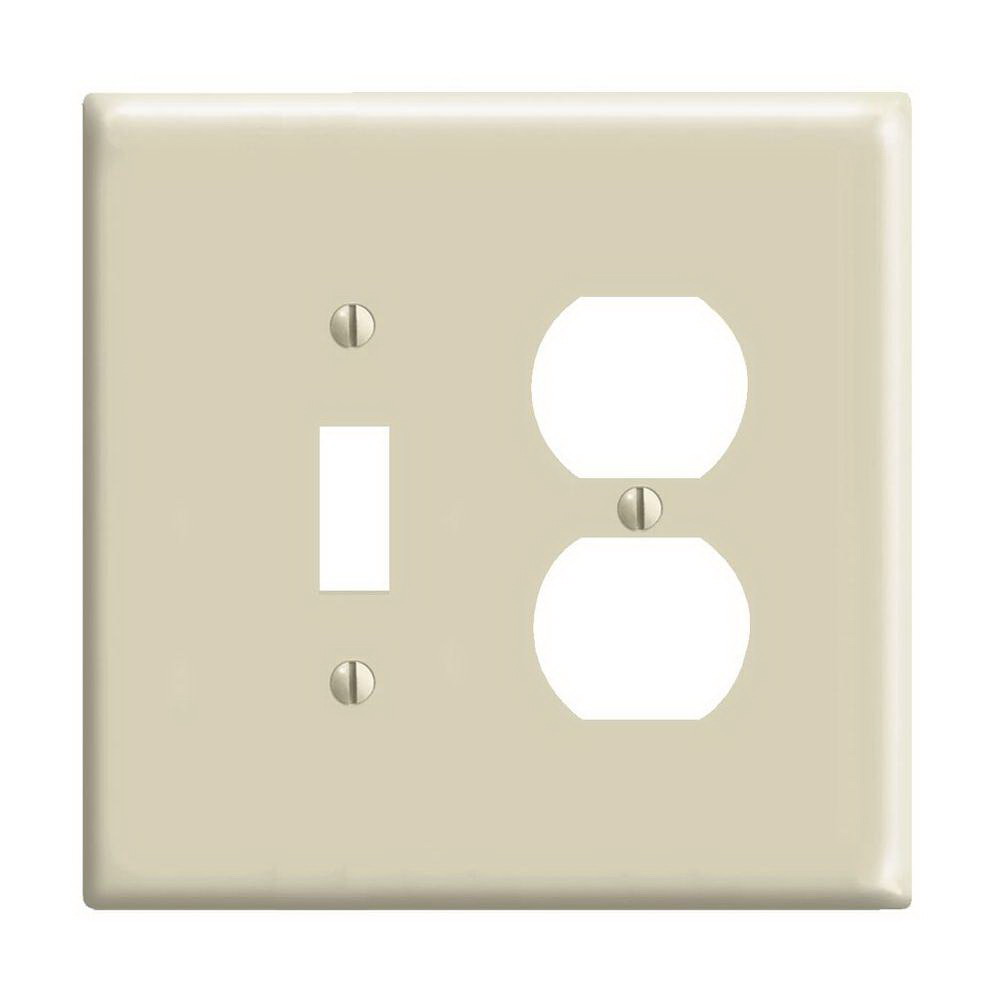 Leviton 0PJ18-I Combination Wallplate, 4-3/8 in L, 3-1/8 in W, Midway, 2 -Gang, Nylon, Ivory, Device