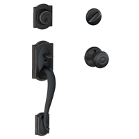 Schlage F60VCAMXGEO716 Door Handle Set, 1 Grade, Keyed Key, Bronze, 2-3/8, 2-3/4 in Backset, Residen