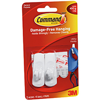 Command 17002 Utility Hook, 1 lb, 2-Hook, Plastic, White