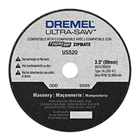 DREMEL US520-01 Masonry Cutting Wheel, 3-1/2 in Dia, 0.094 in Thick, 7/16 in Arbor, 30 Grit - 4 Pack