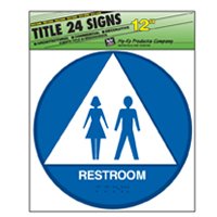 HY-KO T-24U Graphic Sign, Round, Triangle, REST ROOM, White Legend, Blue/White Background, Plastic - 3 Pack