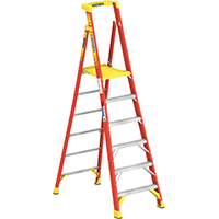 WERNER PD6206 Ladder, 6 ft Max Standing H, 300 lb, Type IA Duty Rating, 6-Rung, 3 in D Step, Fibergl