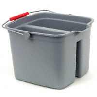 Rubbermaid 261700GRAY Double Bucket, 17 qt Capacity, Rectangular, Plastic Wringer, Gray - 6 Pack