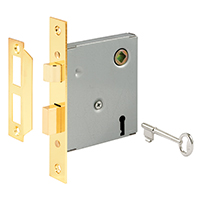 Defender Security E 2294 Mortise Lockset, Keyed, Skeleton Key, Steel, Polished Brass, 2-3/8 in Backs