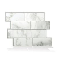 Smart Tiles SM1080-6 Wall Tile, 10.2 in L, 9.1 in W, 3/4 in Thick, Vinyl, Gray/White, Carrera - 4 Pack