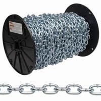 Campbell 0621309 Straight Link Coil Chain, #4, 100 ft L, 215 lb Working Load, Carbon Steel, Zinc