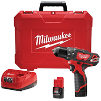Milwaukee 2408-22 Hammer Drill/Driver Kit, Battery Included, 12 V, 1.5 Ah, 3/8 in Chuck, Keyless Chu