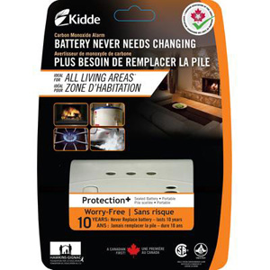 Kidde C3010-CA Carbon Monoxide Alarm, 10 ft, 4 to 15 min 400 ppm Response, LED Display, 85 dB, Alarm