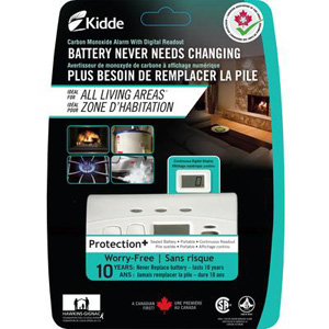 Kidde C3010D-CA Carbon Monoxide Alarm, 10 ft, +/-30 % Accuracy, 4 to 15 min Response, Digital Displa