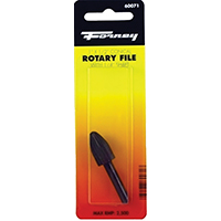 Forney 60071 Conical Shaped Rotary File with Rounded End, 1/2 in Dia Cutting, 1/4 in Dia Shank, Stee