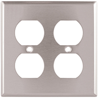 EATON 93102-SP-L Receptacle Wallplate, 4.51 in L, 4.45 in W, 2 -Gang, Stainless Steel, Brushed Satin