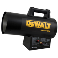 DeWALT F340745 Forced Air Heater, Liquid Propane, 35,000 Btu, 800 sq-ft Heating Area, Black