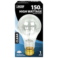 Feit Electric 150A/CL Incandescent Bulb, 150 W, A21 Lamp, Medium E26 Lamp Base, 2610 Lumens, 2700 K  - 6 Pack